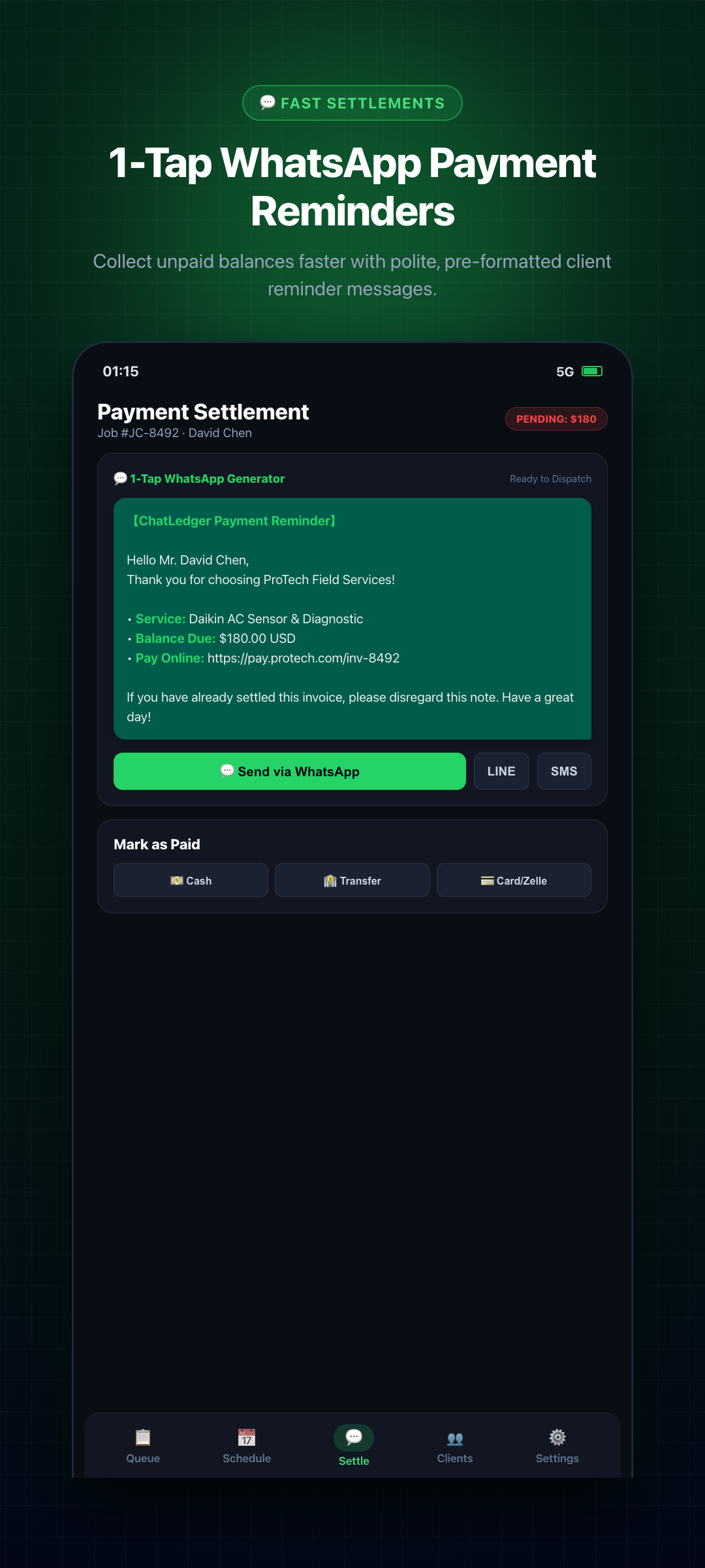 Fast Settlements & 1-Tap Reminders